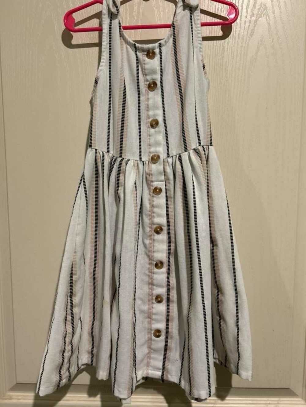 Kate Mack White Dress with Black and Tan Stripes